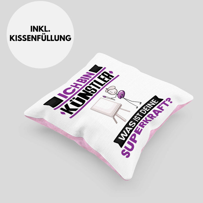 Künstler Kissen mit Füllung 40x40 Geschenk für Künstler Geburtstag Lustiger Spruch Was Ist Deine Superkraft (Grau) Rosa Trendation