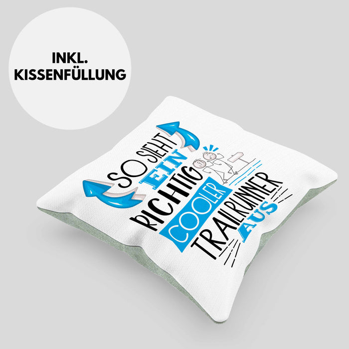 So Sieht Ein Richtig Cooler Trailrunner Aus Kissen mit Füllung 40x40 Geschenk für Trailrunner Geburtstag Geschenkdiee (Grau) Grün Trendation