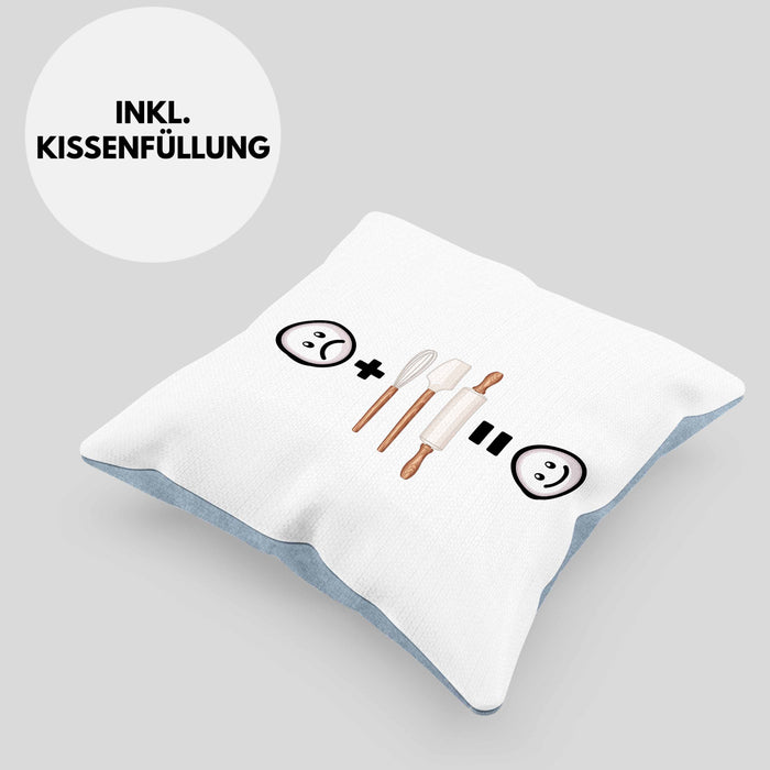 Bäcker Kissen mit Füllung 40x40 Geschenk für Bäckerei Bäcker Lustige Geschenkidee :( + Backen = :) Geburtstag (Grau) Blau Trendation