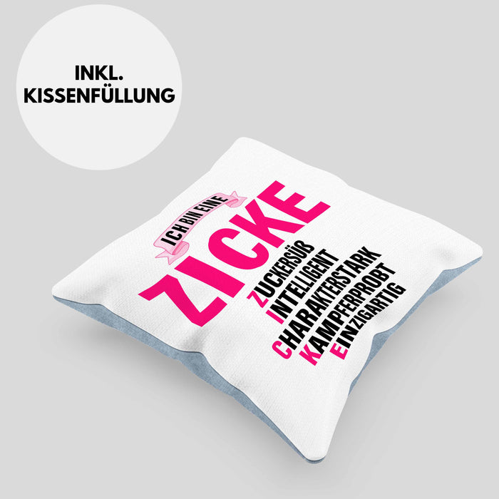 Zicke Kissen mit Füllung 40x40 Geschenk für Frauen Frau Lustig Pink (Grau) Blau Trendation