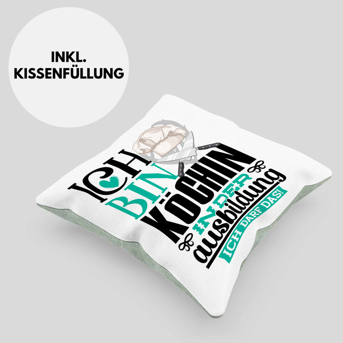 Köchin Ausbildung Start Geschenk Kissen mit Füllung 40x40 Ich Bin Köchin In Der Ausbildung Ich Darf Das Geschenkidee (Grau) Grün Trendation