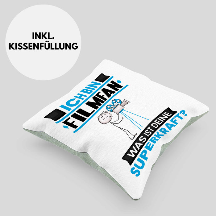 Filmfan Kissen mit Füllung 40x40 Geschenk für Filmfan Geburtstag Lustiger Spruch Was Ist Deine Superkraft (Grau) Grün Trendation