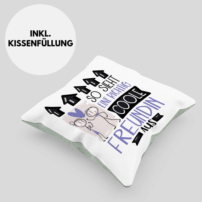 Freundin Geschenk Kissen mit Füllung 40x40 Lustig Geschenkidee für Freundin Geburtstag So Sieht Eine Richtig Coole Freundin Aus Frauen Spruch (Grau) Grün Trendation