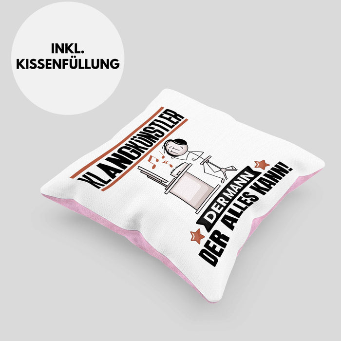 Klangkünstler Kissen mit Füllung 40x40 Geschenk für Klangkünstler Der Mann Der Alles Kann Geschenkidee zum Geburtstag (Grau) Rosa Trendation