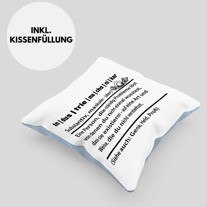 Industriemechaniker Geschenk Kissen mit Füllung 40x40 Spruch Männer Definition Lustige Geschenkidee für Industriemechaniker (Grau) Blau Trendation