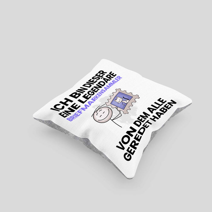 Briefmarkensammler Geschenk Kissen mit Füllung 40x40 Lustige Geschenkidee Geburtstag für Briefmarkensammler Ich Bin Dieser Legendäre Briefmarkensammler Von Dem Alle Geredet Haben (Grau) Grau Trendation