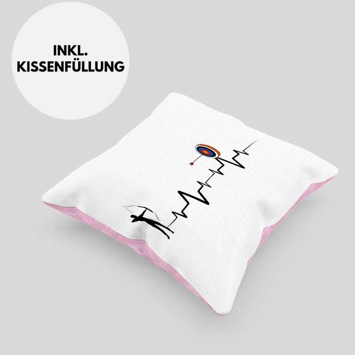 Lustige Bogenschütze Kissen mit Füllung 40x40 Geschenk für Pfeil & Bogen Enthusiasten Herzschlag (Grau) Rosa Trendation