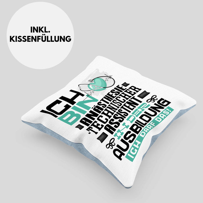 Anästhesietechnischer Assistent Ausbildung Kissen mit Füllung 40x40 Geschenk Ich Bin Anästhesietechnischer Assistent In Der Ausbildung Ich Darf Das Geschenkidee Spruch (Grau) Blau Trendation