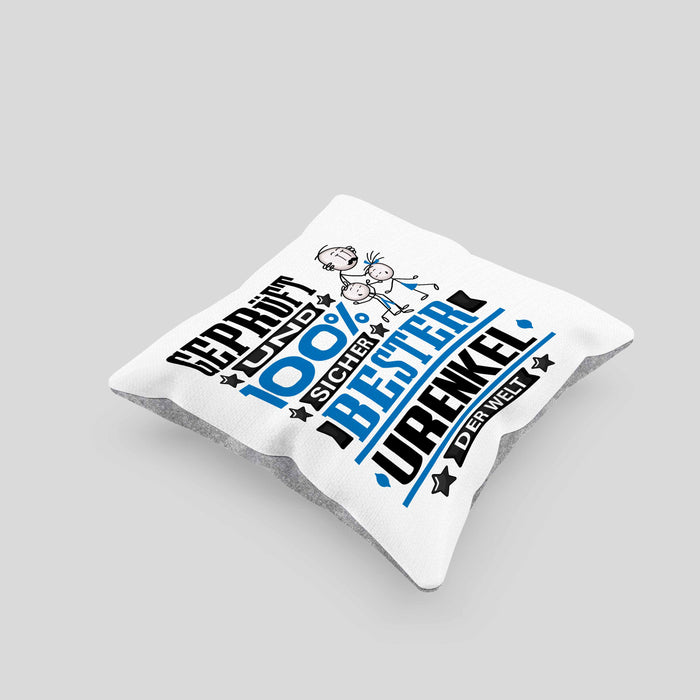 Urenkel Geschenk Lustiger Spruch für Urenkel Geschenkidee Bester Urenkel Der WeltKissen mit Füllung 40x40 (Grau) Grau Trendation