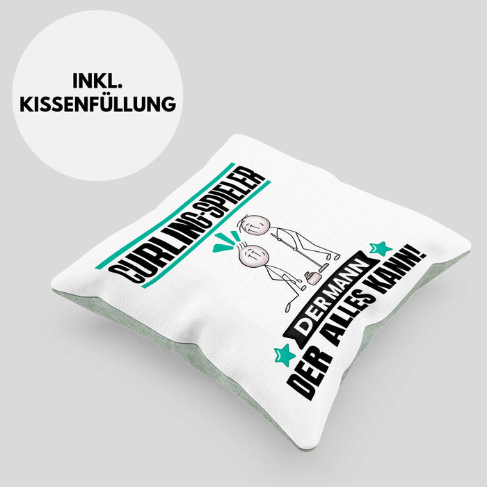 Curling-Spieler Kissen mit Füllung 40x40 Geschenk für Curling-Spieler Der Mann Der Alles Kann Geschenkidee zum Geburtstag (Grau) Grün Trendation