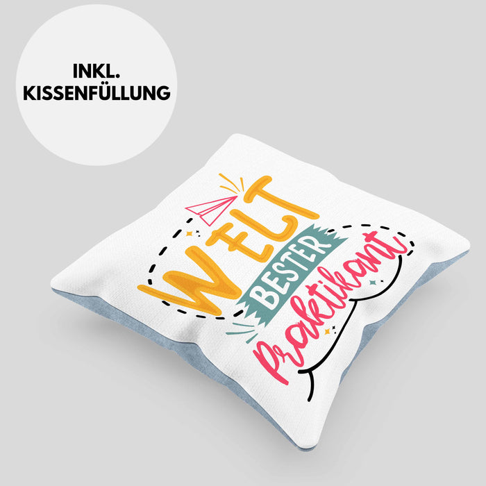 Praktikant Kissen mit Füllung 40x40 Geschenk Für Praktikanten Geschenkidee Welt Bester Praktikant (Grau) Blau Trendation
