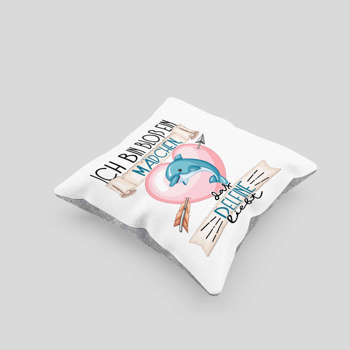 Delfine Kissen mit Füllung 40x40 Geschenk Frauen Ich Bin Bloß Ein Mädchen Das Delfine Liebt Delfine-Liebhaberin Geschenk Spruch Geburtstag (Grau) Grau Trendation