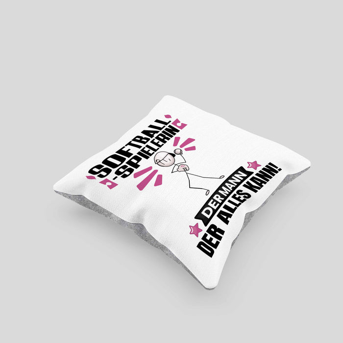 Softballspielerin Kissen mit Füllung 40x40 Geschenk für Softballspielerin Der Mann Der Alles Kann Geschenkidee zum Geburtstag (Grau) Grau Trendation