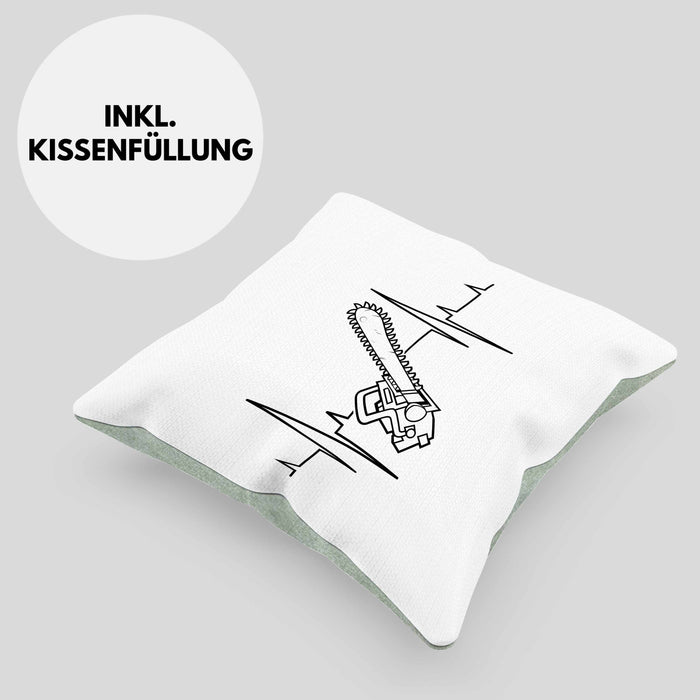 Kettensäge Herzschlag Kissen mit Füllung 40x40 Waldarbeiter Geschenk Lustige Geschenkidee Forstarbeiter (Grau) Grün Trendation