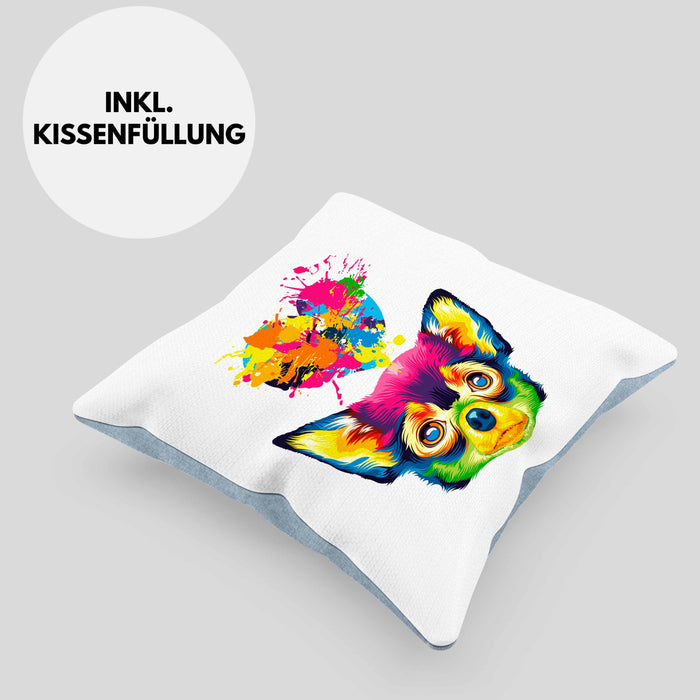 Chihuahua Herz Farbe Besitzer Kissen mit Füllung 40x40 Geschenk Lustiger Spruch Geschenkidee Chihuahua Liebhaber (Grau) Blau Trendation
