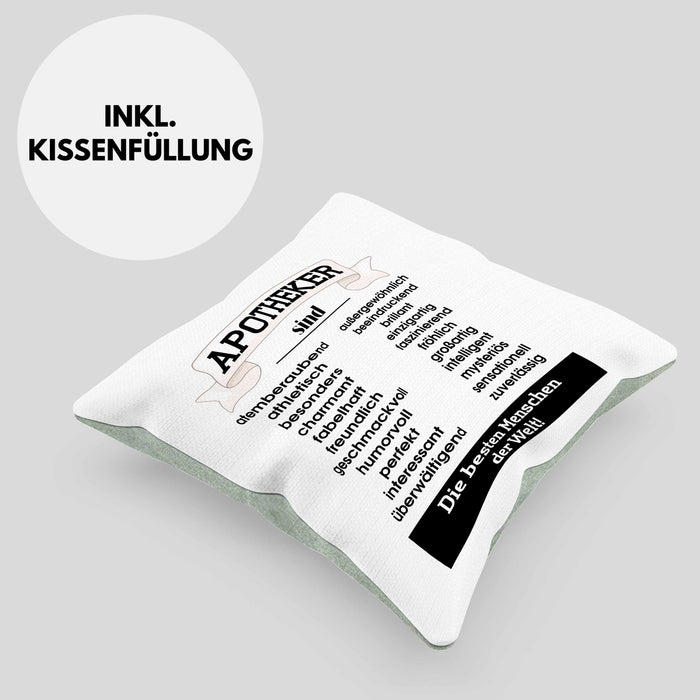 Apotheker Kissen mit Füllung 40x40 Geschenk Bester Apotheker Pharmazeut Arzneikundiger Spruch Lustiger Spruch (Grau) Grün Trendation