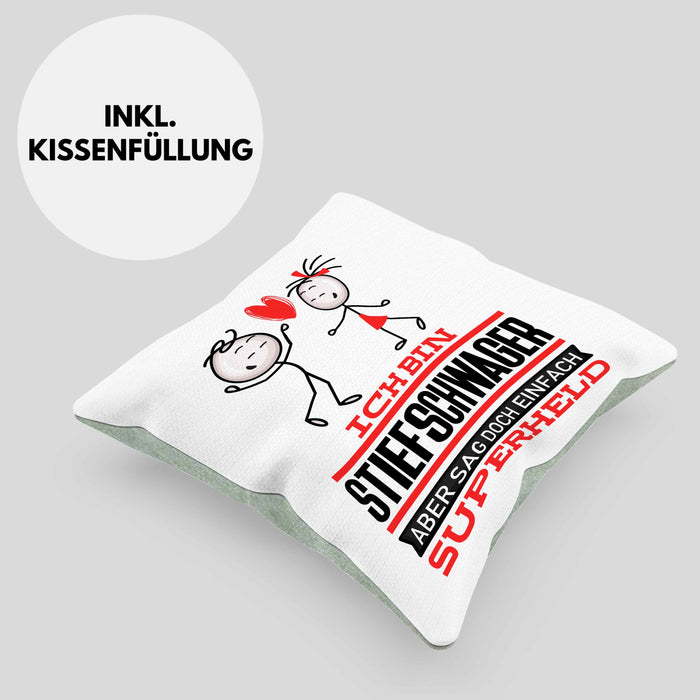 Stiefschwager Geschenk Kissen mit Füllung 40x40 Ich Bin Stiefschwager Aber Sag Doch Einfach Superheld Lustige Geschenkdiee für Stiefschwager (Grau) Grün Trendation