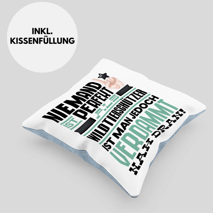 Wildtierschützer Geschenk Kissen mit Füllung 40x40 Lustige Geschenkidee für Wildtierschützer Geburtstag Niemand Ist Perfekt Aber Als Wildtierschützer Ist Man Nah Dran (Grau) Blau Trendation