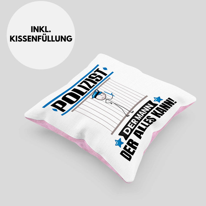Polizist Kissen mit Füllung 40x40 Geschenk für Polizist Der Mann Der Alles Kann Geschenkidee zum Geburtstag (Grau) Rosa Trendation