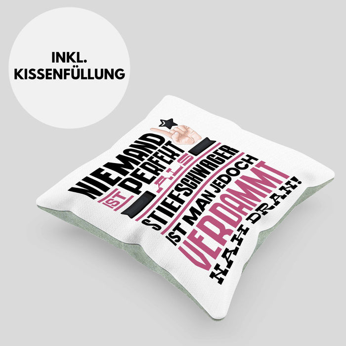 Stiefschwager Geschenk Kissen mit Füllung 40x40 Lustige Geschenkidee für Stiefschwager Geburtstag Niemand Ist Perfekt Aber Als Stiefschwager Ist Man Nah Dran (Grau) Grün Trendation