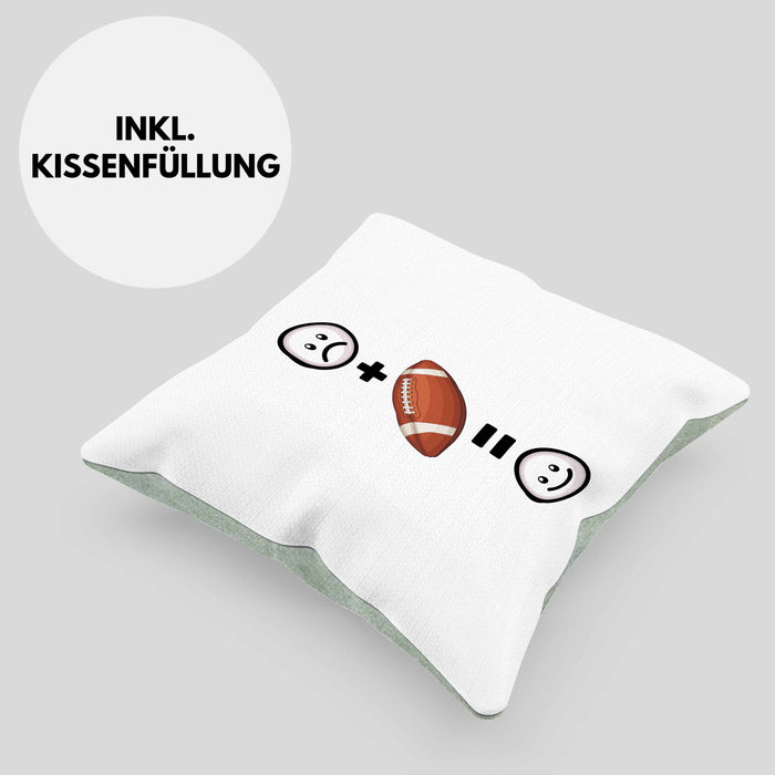 American Football Kissen mit Füllung 40x40 Geschenk für Footballspieler Lustige Geschenkidee :( + Football = :) Geburtstag (Grau) Grün Trendation