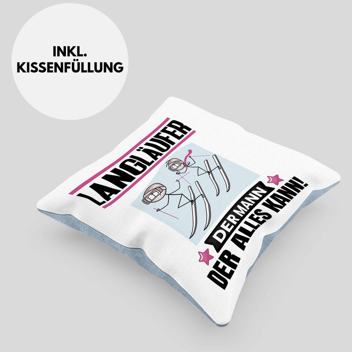 Langläufer Kissen mit Füllung 40x40 Geschenk für Langläufer Der Mann Der Alles Kann Geschenkidee zum Geburtstag (Grau) Blau Trendation