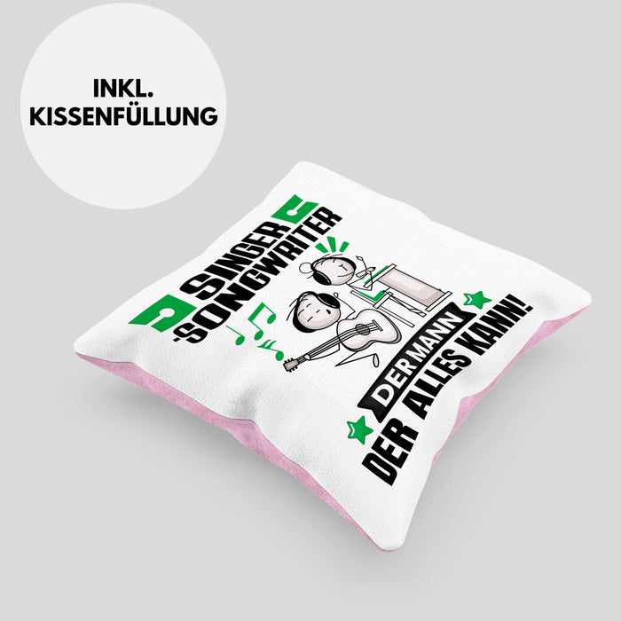 Singer-Songwriter Kissen mit Füllung 40x40 Geschenk für Singer-Songwriter Der Mann Der Alles Kann Geschenkidee zum Geburtstag (Grau) Rosa Trendation
