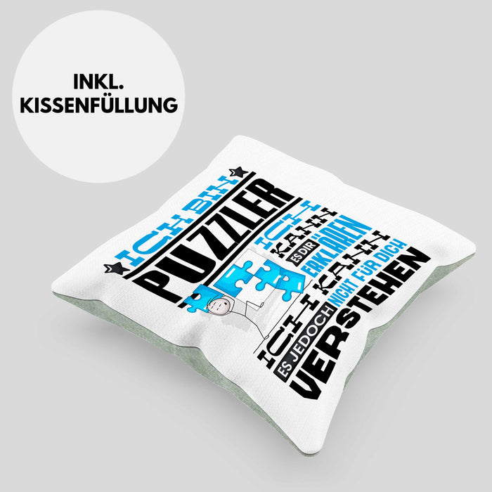 Puzzler Geschenk Kaffee-Kissen mit Füllung 40x40 Geschenkidee für Puzzler Ich Bin Puzzler Ich Kann Es Dir Erklären Jedoch Nicht Für Dich Verstehen Spruch Lustig (Grau) Grün Trendation