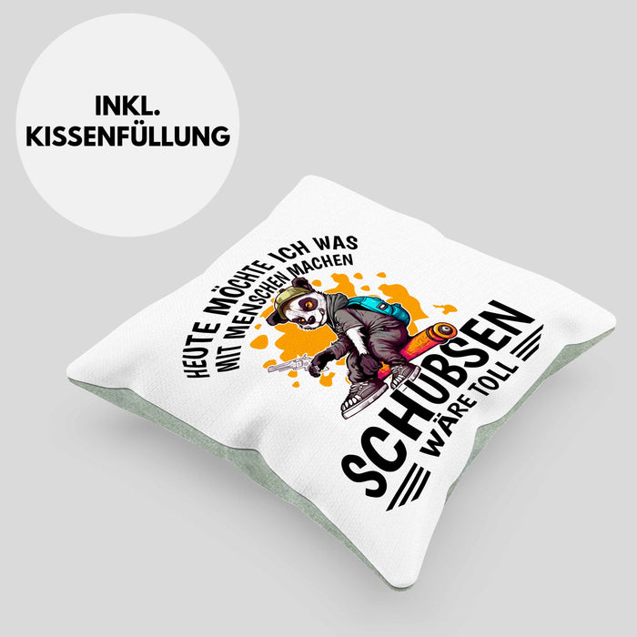 Lustige Kissen mit Füllung 40x40 Waschbär Heute Möchte Ich Was Mit Menschen Machen Schubsen Wäre Toll Sarkasmus Ironier Humor (Grau) Grün Trendation