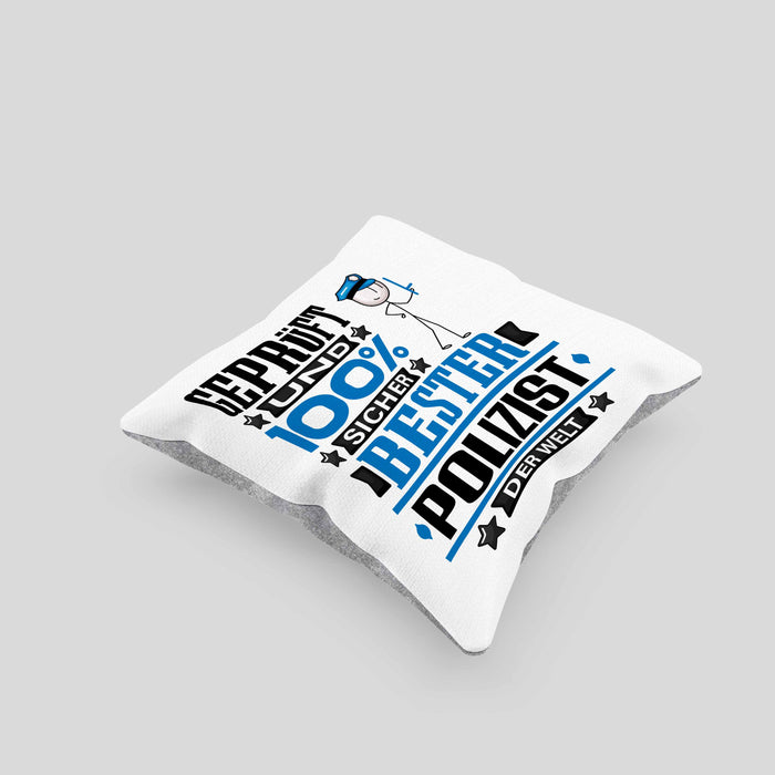 Polizist Geschenk Lustiger Spruch für Polizist Geschenkidee Bester Polizist Der WeltKissen mit Füllung 40x40 (Grau) Grau Trendation