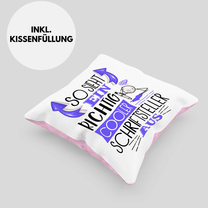 Schriftsteller Autor Kissen mit Füllung 40x40 Geschenk So Sieht Ein RIchtig Cooler Schriftsteller Autor Aus Geschenkidee Lustiger Spruch Geburtstag (Grau) Rosa Trendation