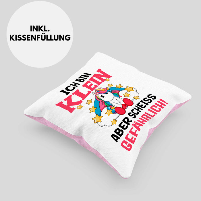 Klein Aber Sch Gefährlich Lustige Einhorn Kissen mit Füllung 40x40 mit Spruch Geschenkidee Einhornfans (Grau) Rosa Trendation