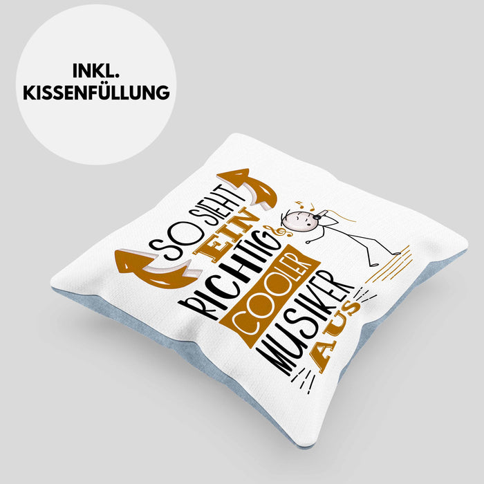 Musiker Kissen mit Füllung 40x40 Geschenk So Sieht Ein RIchtig Cooler Musiker Aus Geschenkidee Lustiger Spruch Geburtstag Musiklehrer (Grau) Blau Trendation