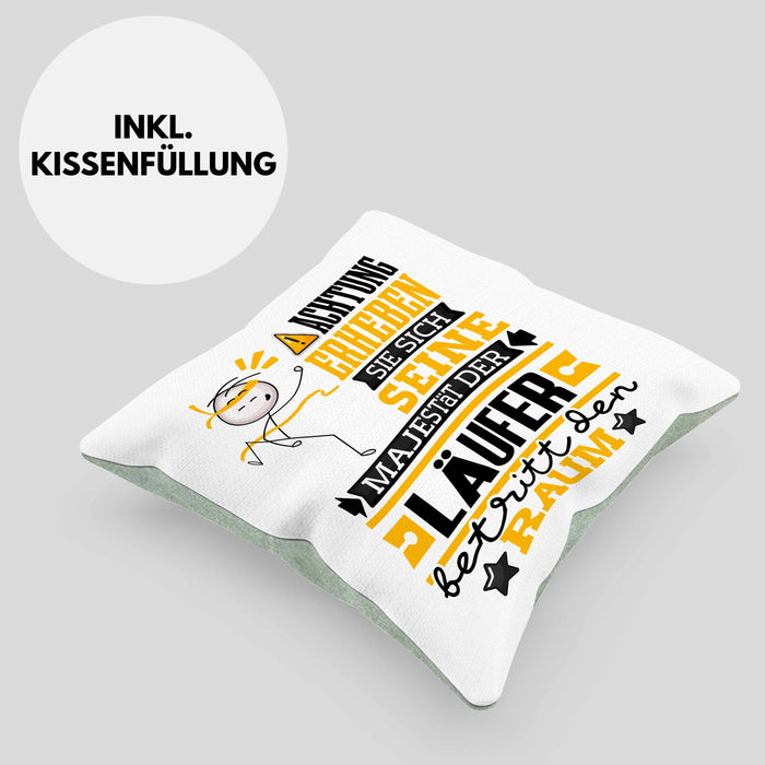 Läufer Geschenk Kissen mit Füllung 40x40 Lustiger Spruch Erheben Sie Sich Der Läufer Betritt den Raum (Grau) Grün Trendation