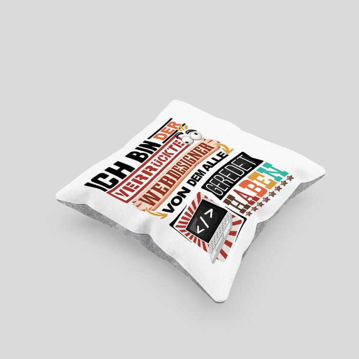 Webdesigner Kissen mit Füllung 40x40 Geschenk Spruch Lustig Geschenkidee für Webdesigner Geburtstag Ich Bin Der Verrückte Webdesigner (Grau) Grau Trendation