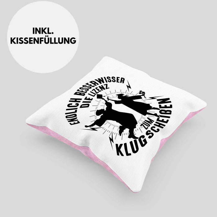 Bachelor Kissen mit Füllung 40x40 Master Studium Endlich Besserwisser Geschenk (Grau) Rosa Trendation
