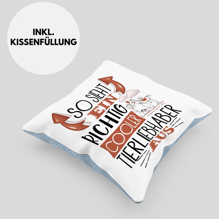 So Sieht Ein Richtig Cooler Tierwohlhaber Aus Geschenk Kissen mit Füllung 40x40 Lustiger Spruch Geschenkidee (Grau) Blau Trendation