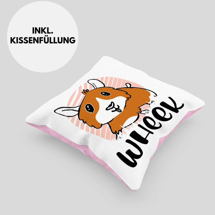 Meerschweinchen Geschenk Kissen mit Füllung 40x40 Spruch Meerschweinchen-Besitzerin Geschenkidee Wheek (Grau) Rosa Trendation