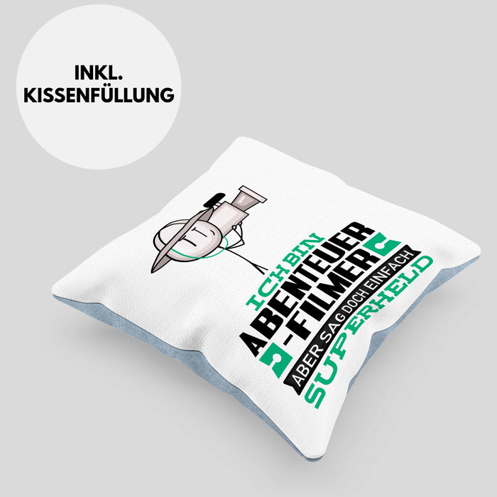Abenteuerfilmer Geschenk Kissen mit Füllung 40x40 Ich Bin Abenteuerfilmer Aber Sag Doch Einfach Superheld Lustige Geschenkdiee für Abenteuerfilmer (Grau) Blau Trendation