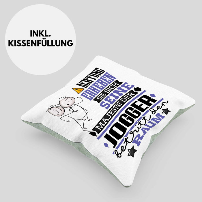 Jogger Geschenk Kissen mit Füllung 40x40 Lustiger Spruch Erheben Sie Sich Der Jogger Betritt den Raum (Grau) Grün Trendation
