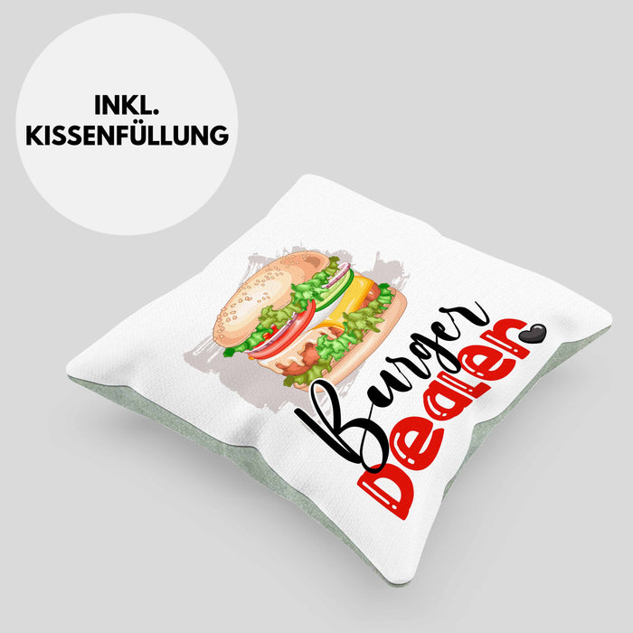 Burger Dealer Kissen mit Füllung 40x40 Geschenk für Besten Burgerverkäufer Geburtstag Spruch Geschenkidee (Grau) Grün Trendation