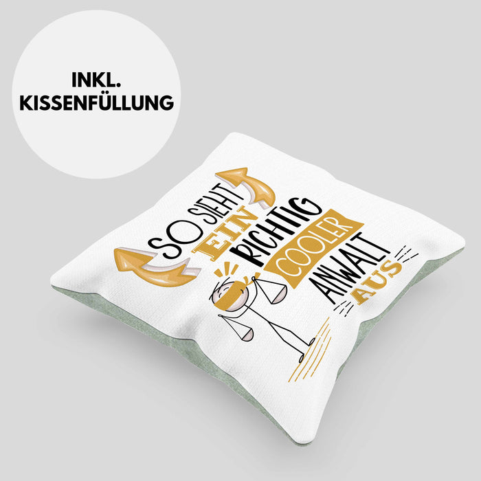 Anwalt Kissen mit Füllung 40x40 Geschenk So Sieht Ein RIchtig Cooler Anwalt Aus Geschenkidee Lustiger Spruch Geburtstag (Grau) Grün Trendation