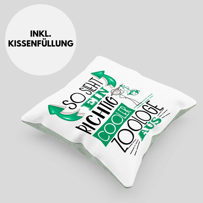 Zoologe Kissen mit Füllung 40x40 Geschenk So Sieht Ein RIchtig Cooler Zoologe Aus Geschenkidee Lustiger Spruch Geburtstag (Grau) Grün Trendation