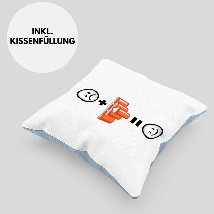 Bierpong Kissen mit Füllung 40x40 Geschenk für Bier Pong Profi Lustige Geschenkidee :( + Bierpong = :) Geburtstag (Grau) Blau Trendation