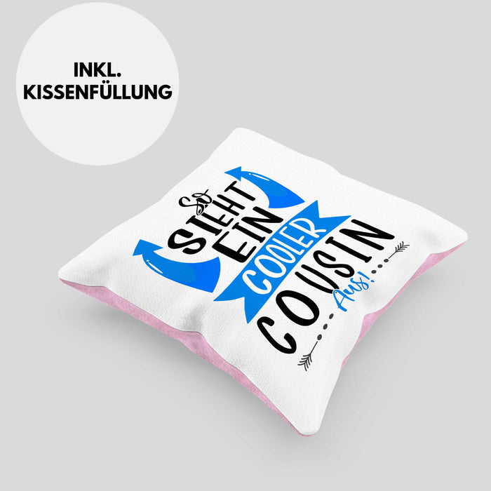 Cousin Kissen mit Füllung 40x40 Geschenk So Sieht Ein Cooler Cousin Aus Geschenkidee Bester Cousin (Grau) Rosa Trendation