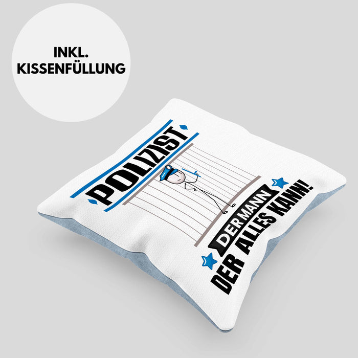 Polizist Kissen mit Füllung 40x40 Geschenk für Polizist Der Mann Der Alles Kann Geschenkidee zum Geburtstag (Grau) Blau Trendation