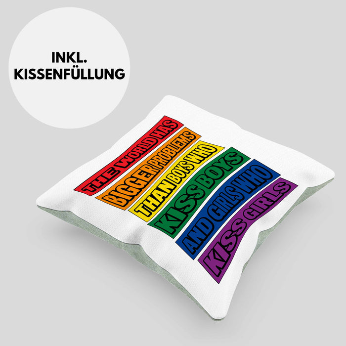 LGBTQ Kissen mit Füllung 40x40 Geschenk Schwule Lesben Geschenkidee The World Has Bigger Problems Gender Equality Häferl (Grau) Grün Trendation