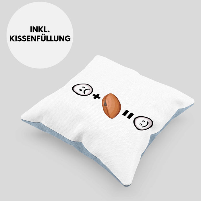 Rugby Kissen mit Füllung 40x40 Geschenk für Rugby-Spieler Lustige Geschenkidee :( + Rugby-Ball = :) Geburtstag (Grau) Blau Trendation