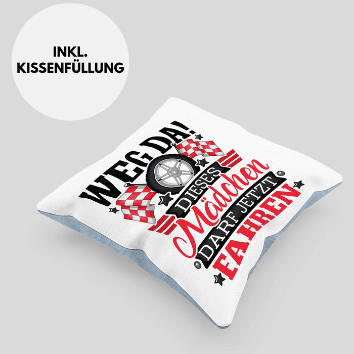 Führerschein Bestanden Geschenk Kissen mit Füllung 40x40 Bestandener Führerschein Weg Da Dieses Mädchen Darf Jetzt Fahren Motorrad Fahrschule (Grau) Blau Trendation