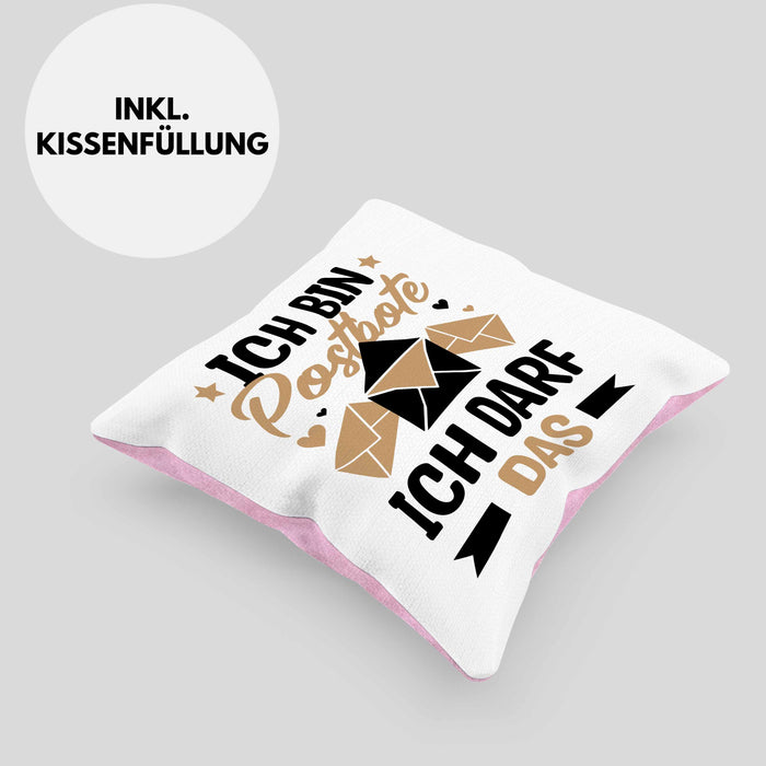 Postbote Geschenk Kissen mit Füllung 40x40 Spruch Ich Bin Postbote Ich Darf Das (Grau) Rosa Trendation